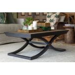 Cross leg coffee table with rattan inlay top