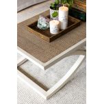 Cross leg coffee table with rattan inlay top