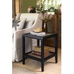 black side table with rattan inlay
