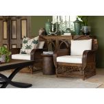 Block and chisel cane armchair with back and seat cushions