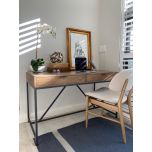 Block & Chisel antique weathered oak desk with matt black wrought iron base desk