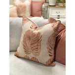 Hillhouse scatter cushion pink Monster leaf on linen