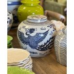 Blue and white ceramic jar with lid 