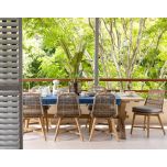 rattan and cane outdoor chair with grey cushion 