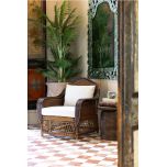 Block and chisel cane armchair with back and seat cushions
