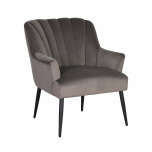 grey velvet occasional chair with fan back detail and black legs