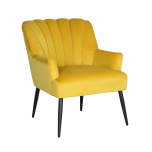 yellow velvet fan back chair with black legs