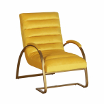 yellow velvet accent chair with gold metal frame