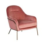 Pink velvet occasional chair with gold metal frame and legs