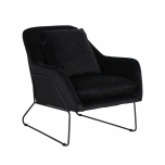 black upholstered occasional chair with black metal frame