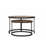 Block & Chisel round reclaimed wood nesting tables with iron base