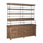 Elm and metal bookshelf with storage drawers