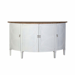 distressed white rounded sideboard with doors 