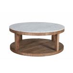 round oak coffee table with marble top 