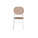 white wooden chair with rattan back and seat