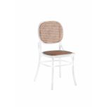 white wooden chair with rattan back and seat