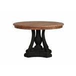 round dining table black base and natural top