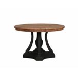 round dining table black base and natural top