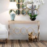 Jolene Console - Circular iron gold base with glass top console