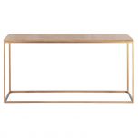 Lillian console with gold metal base and antique weathered oak top