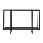 metal and glass console with bottom shelf