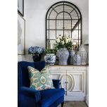 blue velvet wingback with stud detail