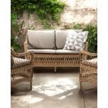 Outdoor 2 seater sofa in synthetic rattan with cushions 