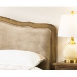 upholstered bed with oak frame