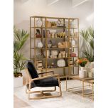 gold and wicker narrow bookshelf 