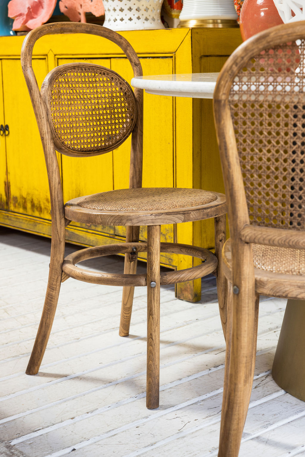 Oak dining chair with rattan back