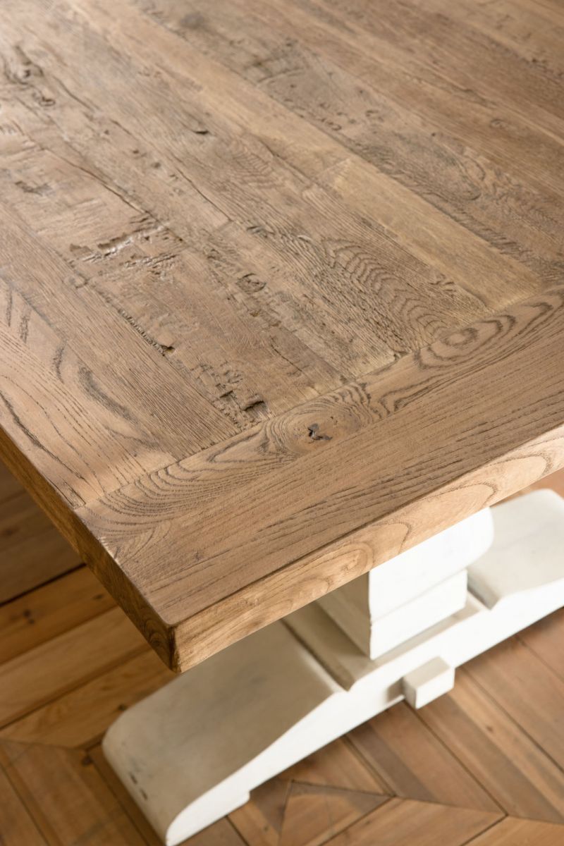 dining table with white base and old elm wood top