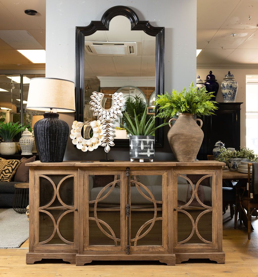 Old elm sideboard with 4 glass doors Château Collection 