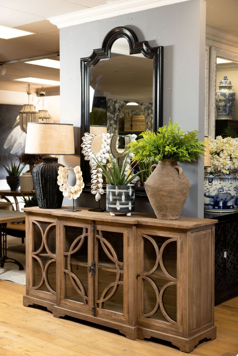 Old elm sideboard with 4 glass doors Château Collection 