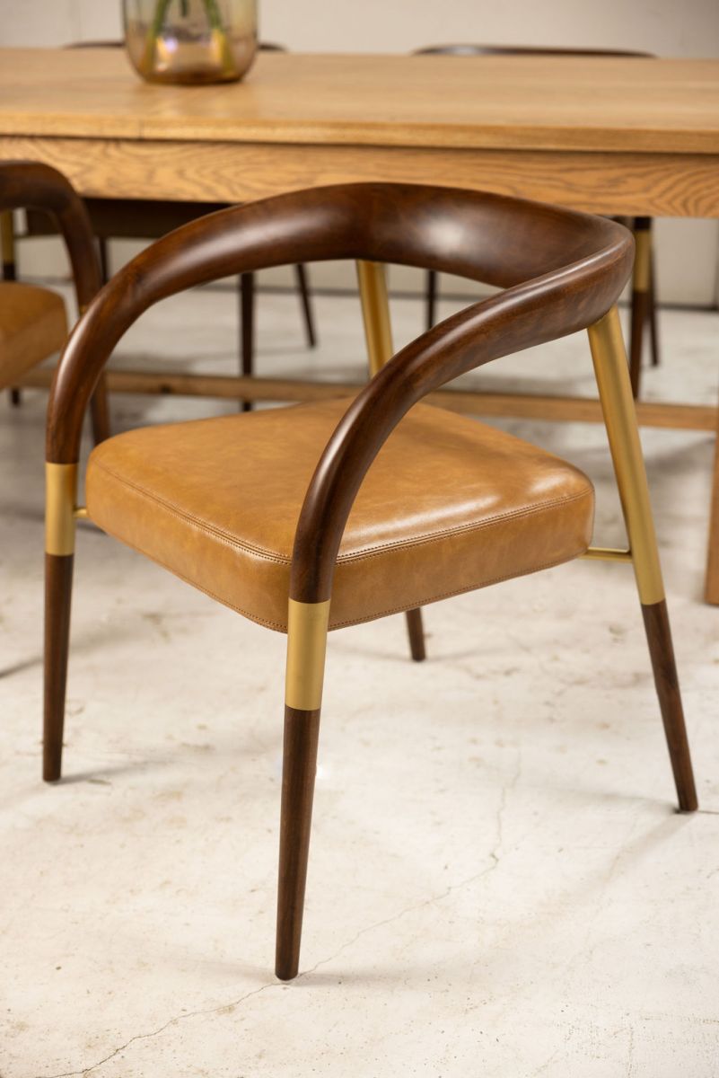 leather and wood tub chair with gold detail