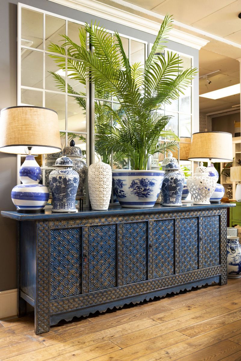 Chinese blue distressed sideboard with 6 doors