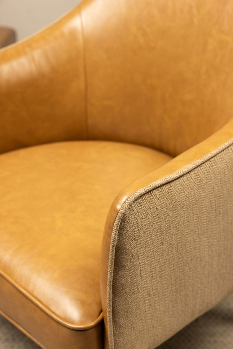 leather tub chair with beechwood legs