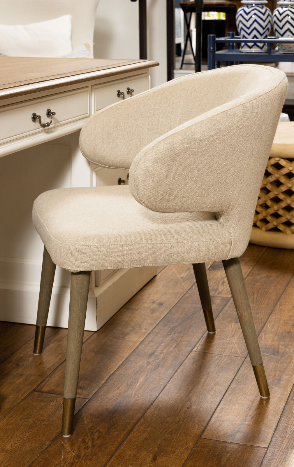 Block and chisel dining chair in linen