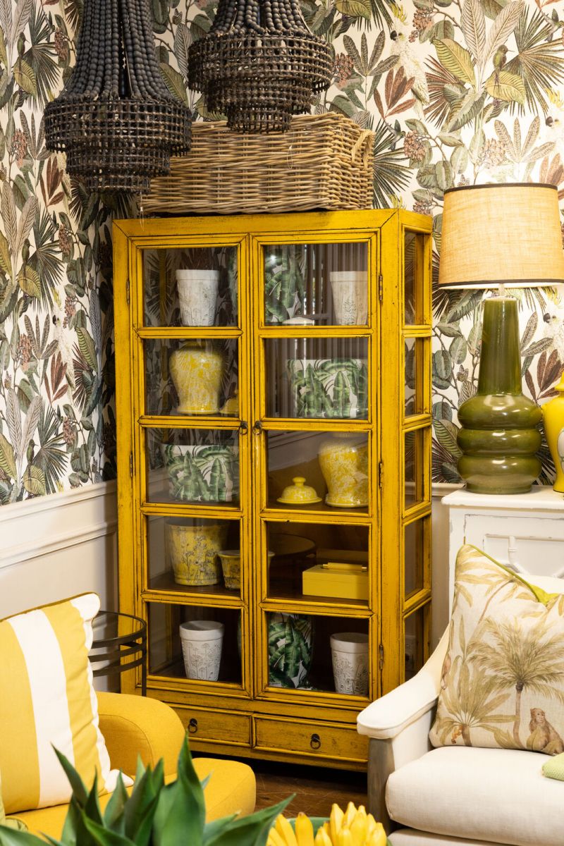 Painted cabinet with glass doors and drawers