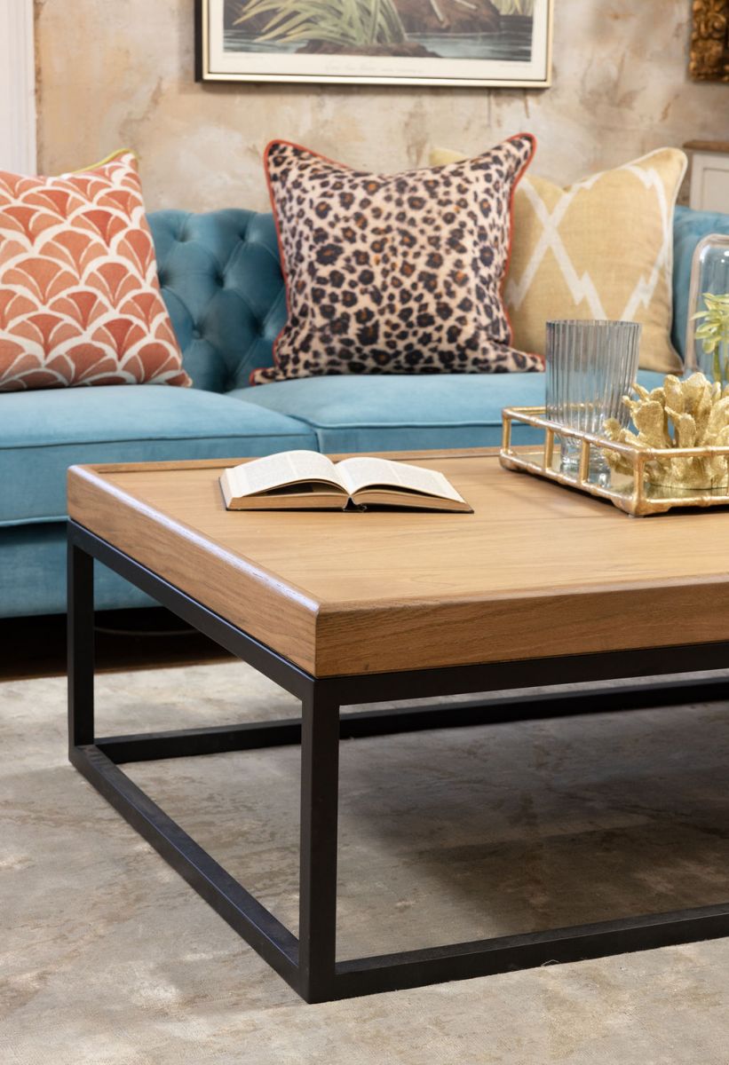 Block & Chisel weathered oak coffee table with wrought iron frame