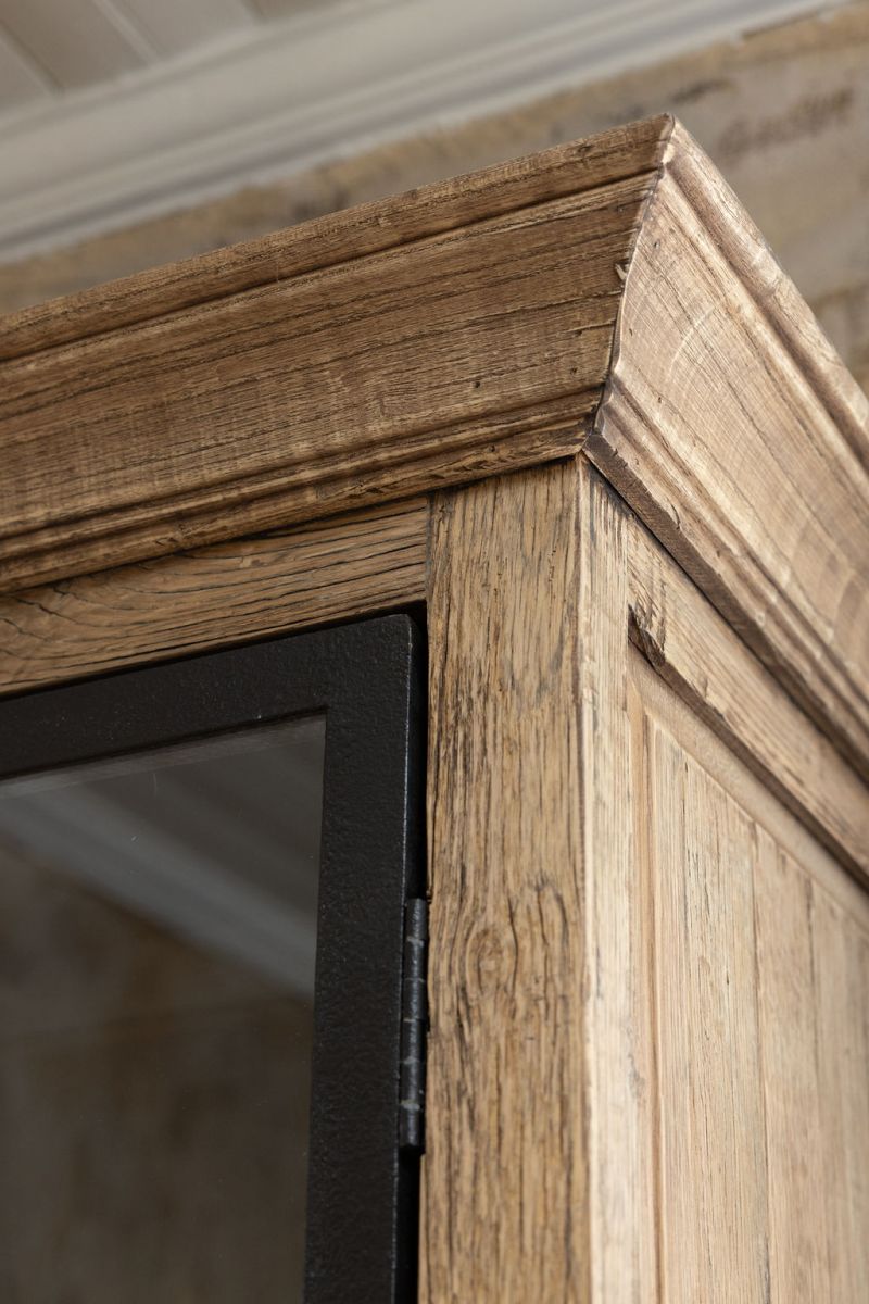 wooden bookcase with glass panel doors 