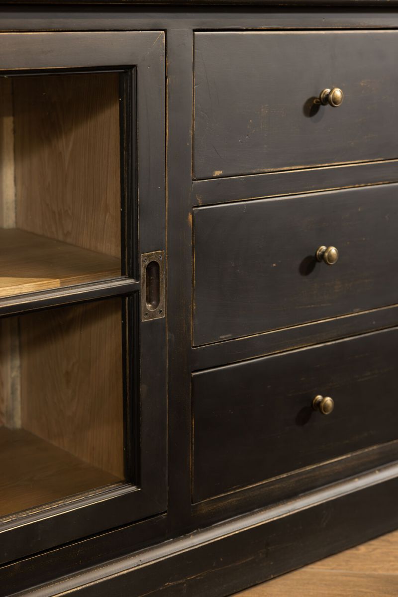 Block and chisel large bookcase with glass doors