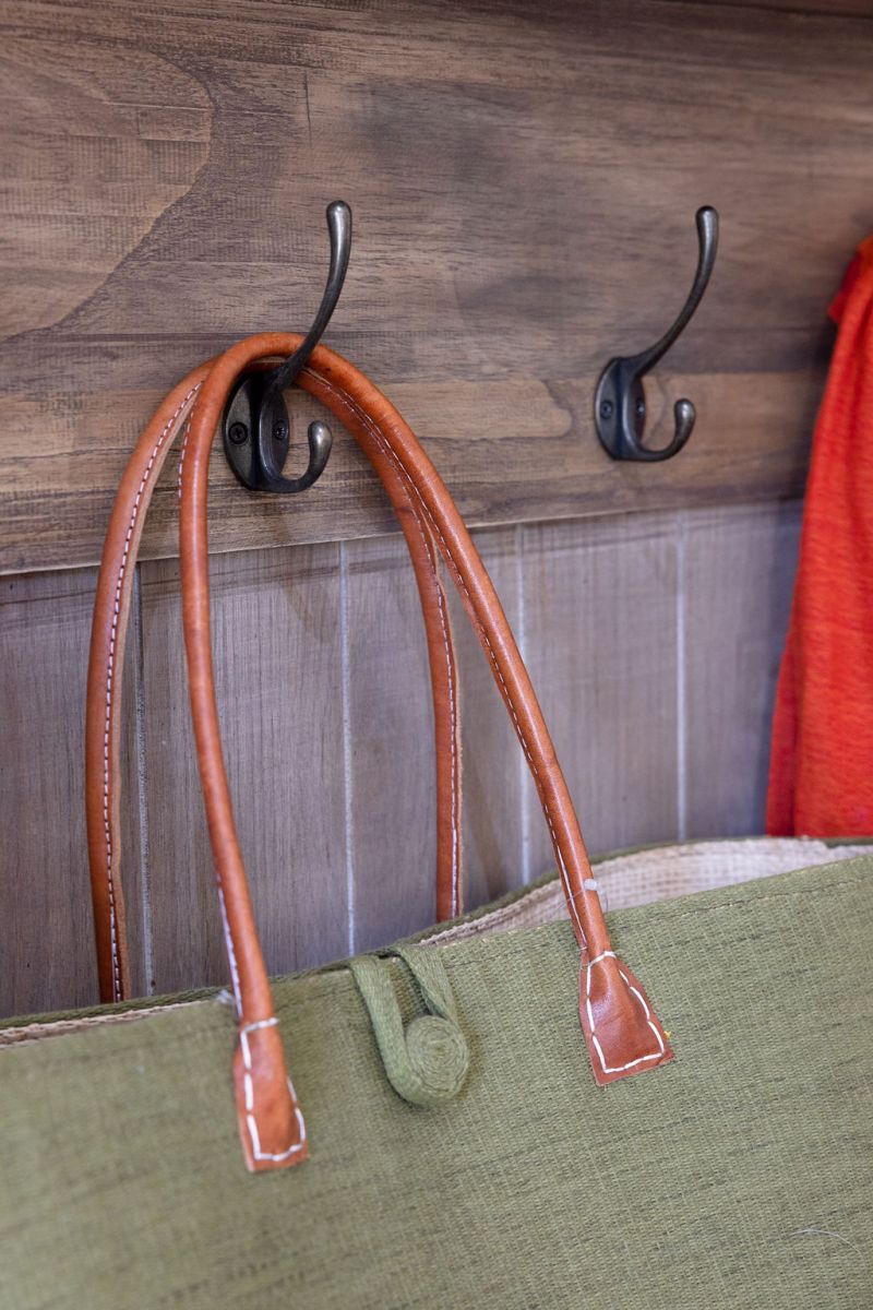 reclaimed oak entrance hall stand with hooks and seat