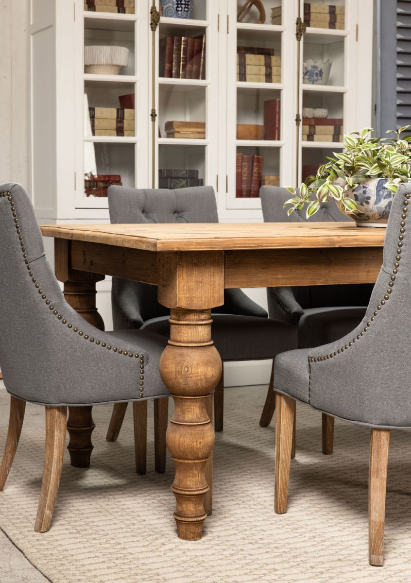 Old pine dining table with turned legs