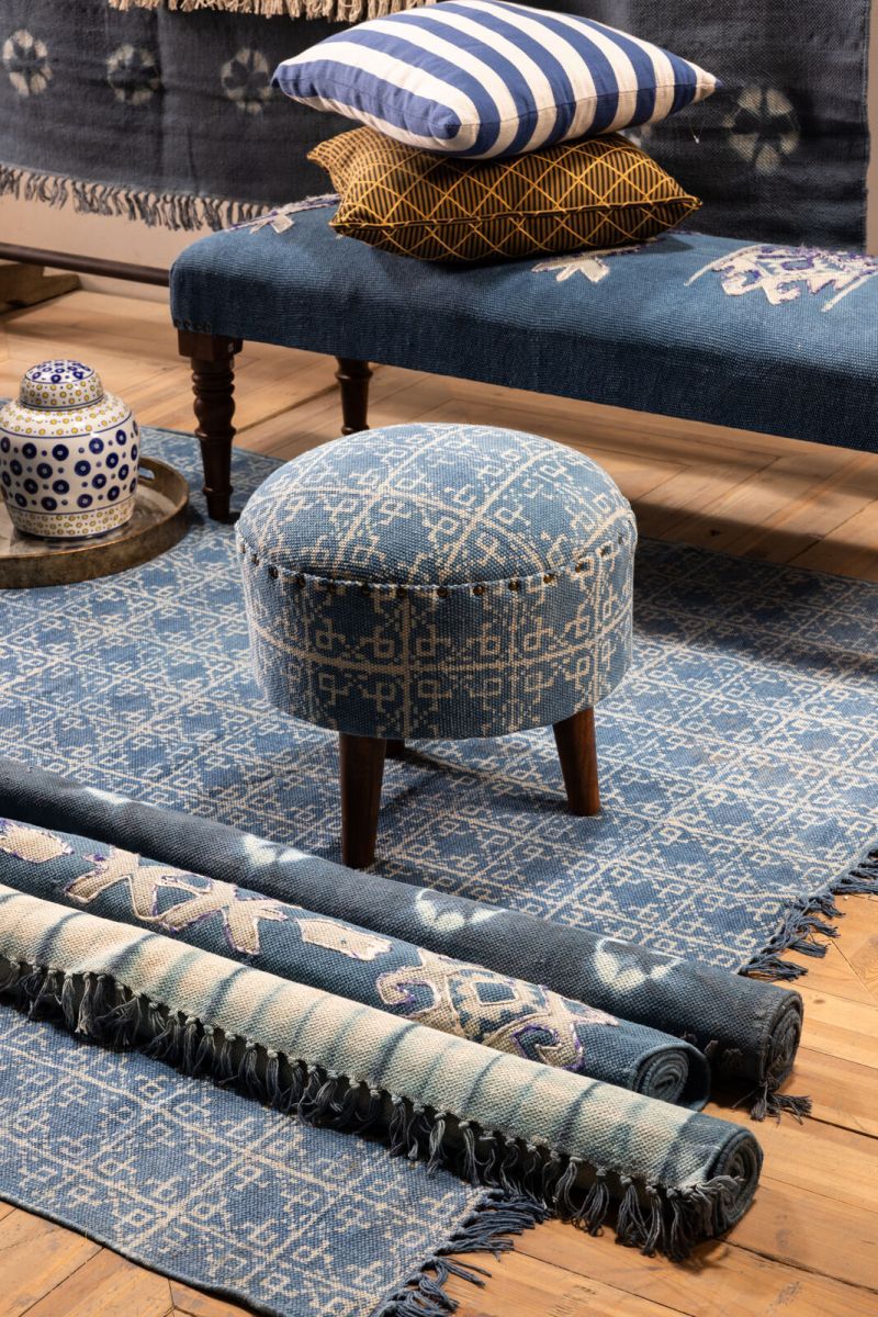 blue cotton rug naksha collection 