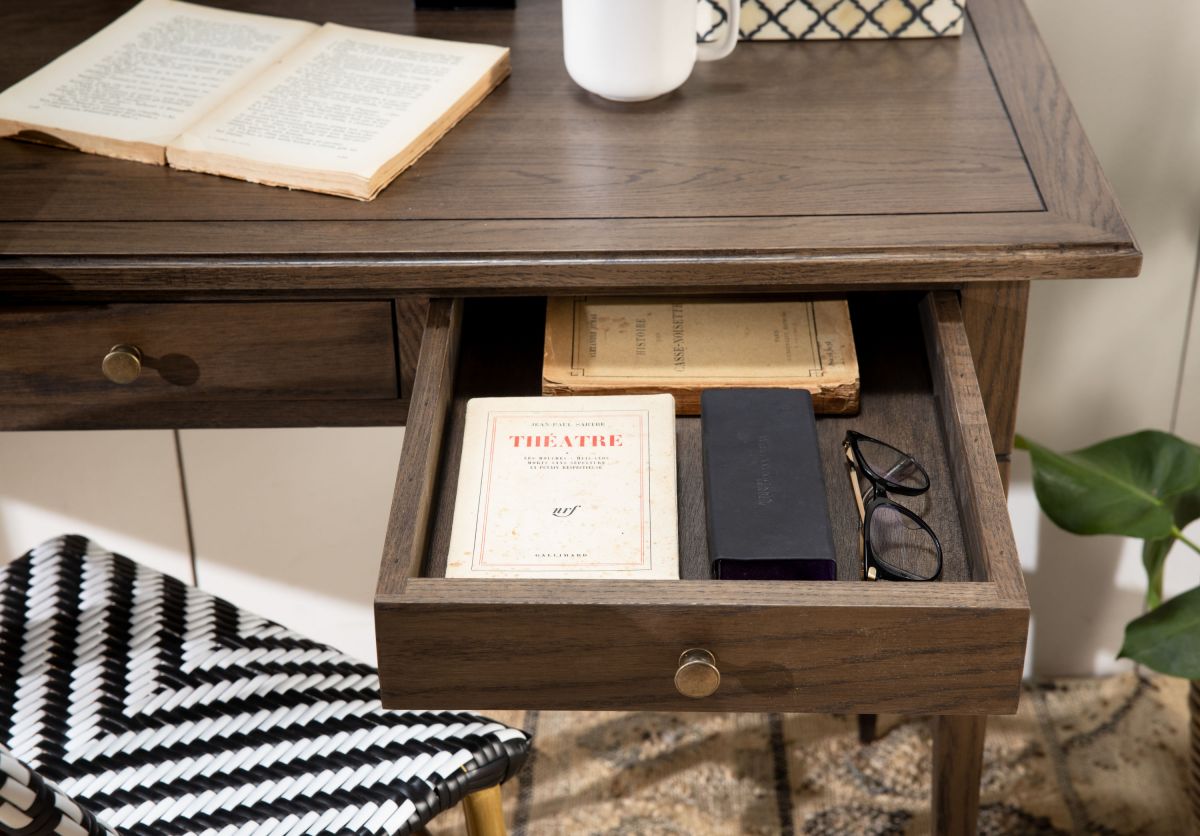 antique weathered oak writing table with 3 drawers