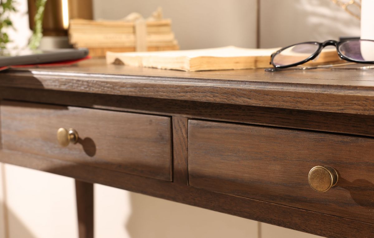 antique weathered oak writing table with 3 drawers