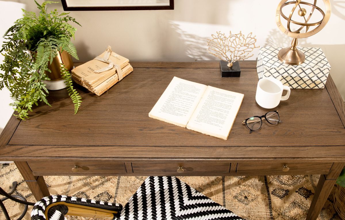 antique weathered oak writing table with 3 drawers