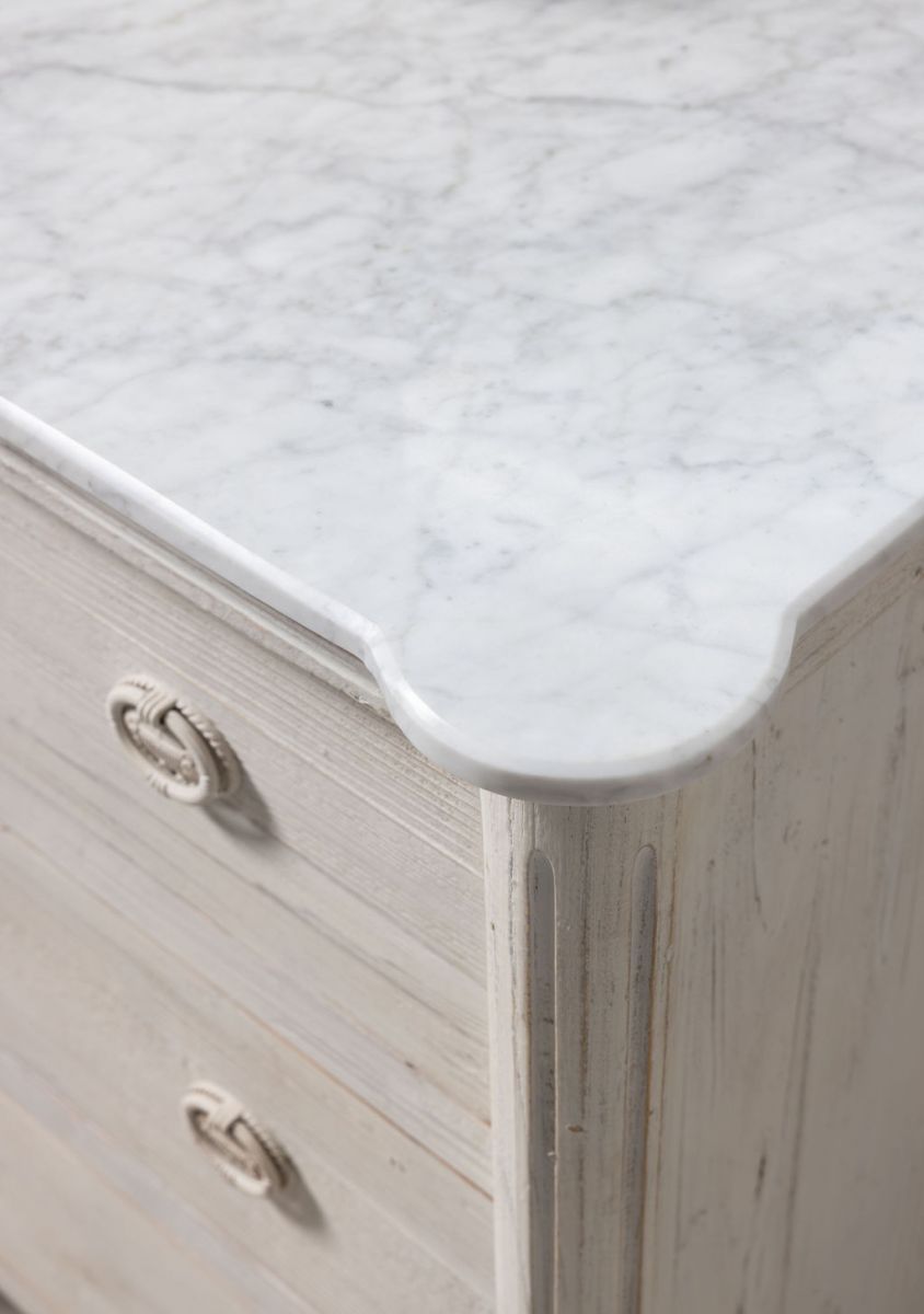 grey wash chest of drawers with marble top