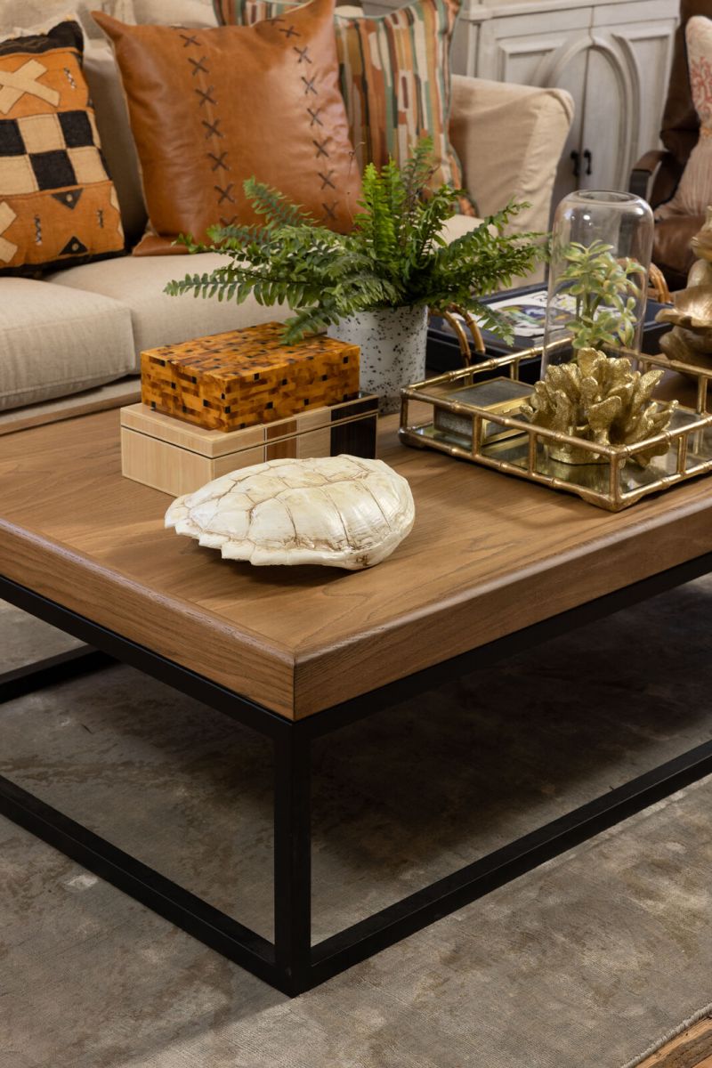 Block & Chisel weathered oak coffee table with wrought iron frame