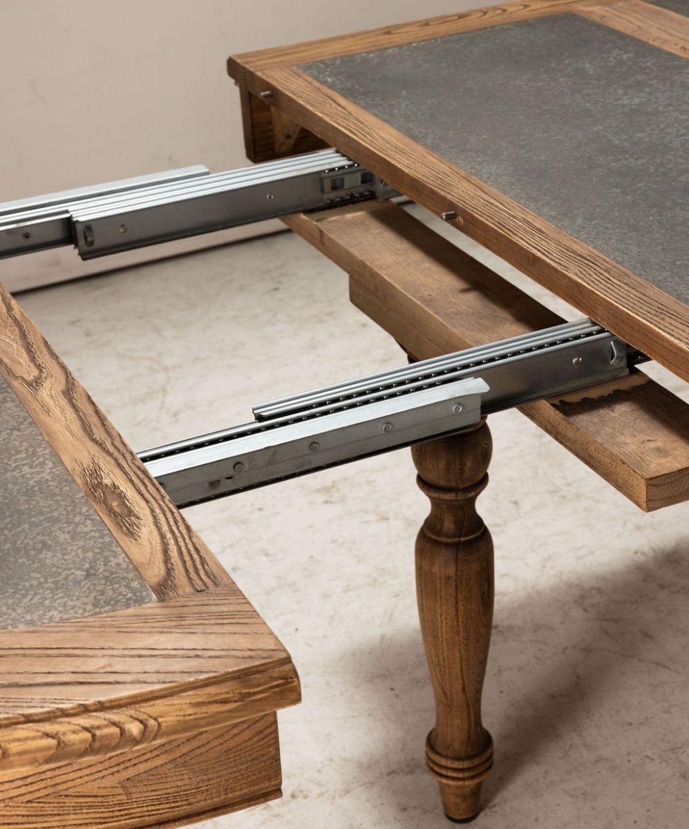 extension dining table with metal inlay